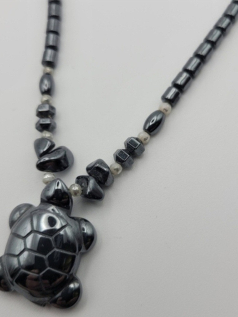 Hematite Gray Turtle Pendant Necklace